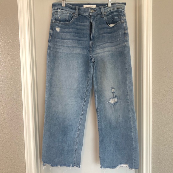 Eunina Light Blue Distressed Wide Leg Cropped Women Jeans - Picture 1 of 5